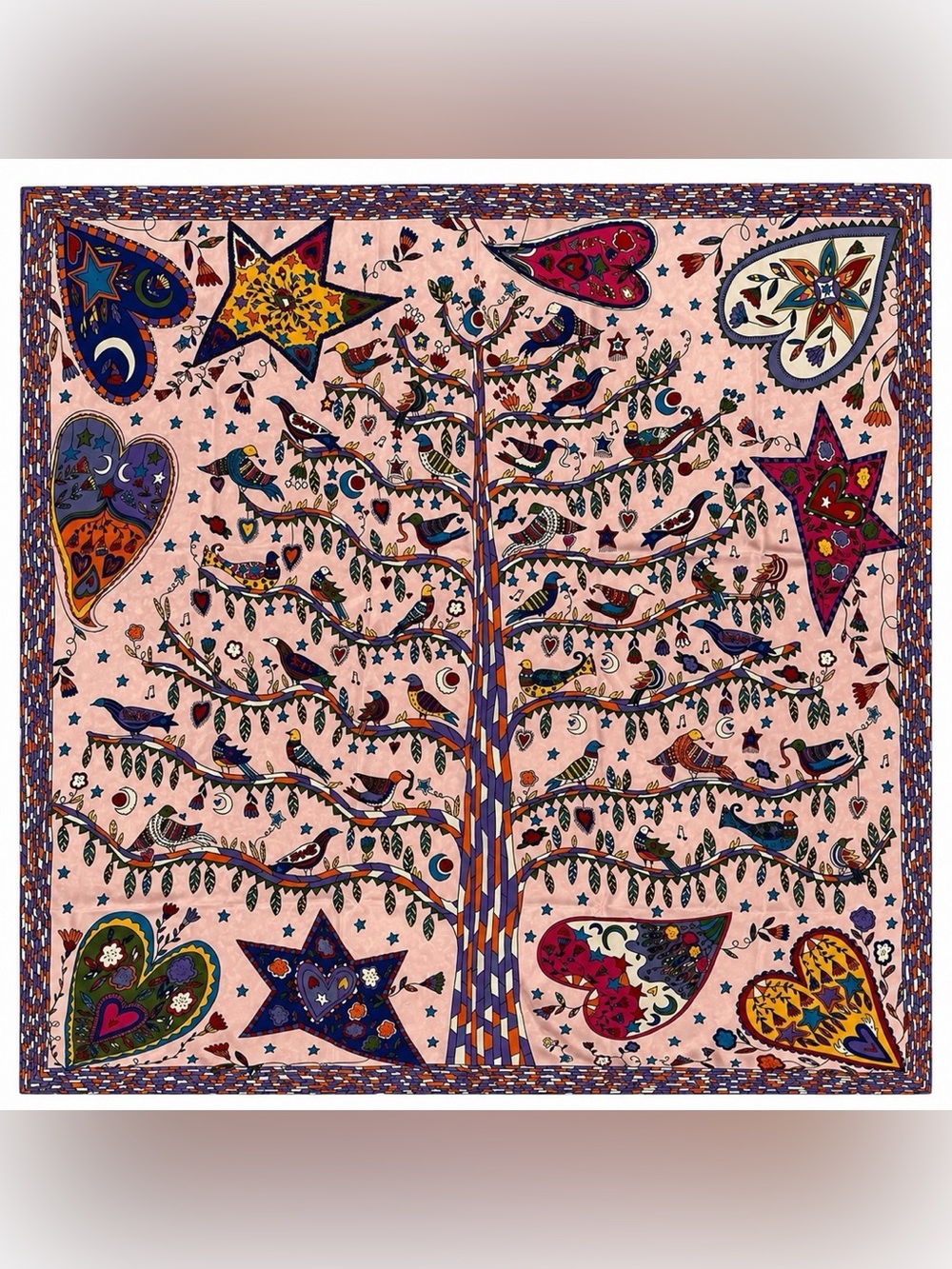TREE OF LIFE Pink Twill Poly Silk Feeling Square Boho Festival Bandana Scarf